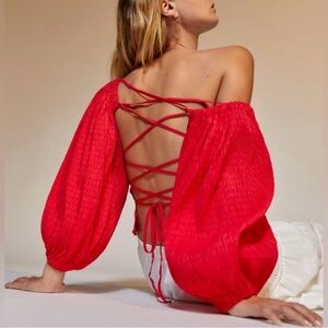 Urban Outfitters Red Vida Laced Back Top